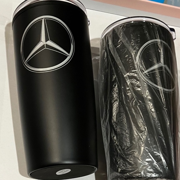Mercedes Benz Insulated Travel Coffee Cups Set two! Black w Silver Mercedes Logo - Picture 7 of 9